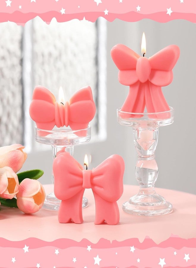 Conelist Set of 3 Pink Bow Candles Centerpiece Tiny Coquette Bow Christmas Tabletop Decor Baby Shower Birthday Candles Set Candlesticks Bachelorette Wedding Valentine's Day Table Centerpiece, 4 Inch - Image 5